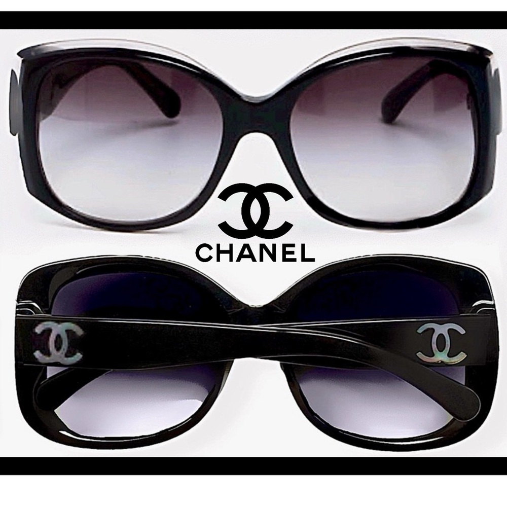 Authentic CHANEL Oversized Mother of Pearl CC Temple Sunglasses